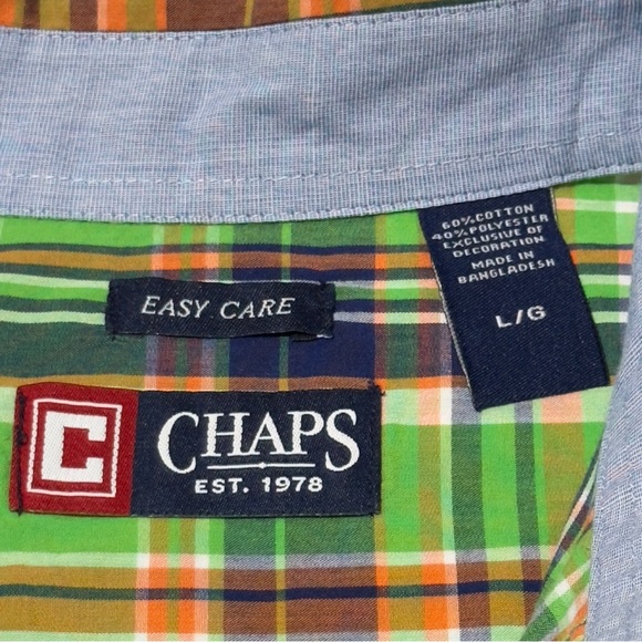 Chaps Men's Green Plaid Shirt Button Down Long Sleeve Size L Easy Care Excellent - Picture 2 of 10
